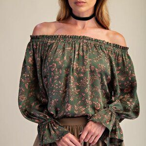 EASEL FLORAL DRESSY BLOUSE S M L Olive mix